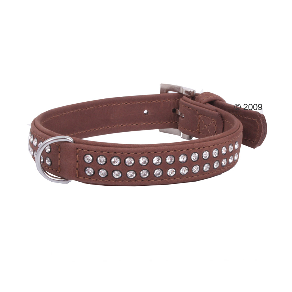 Collier en cuir buffle Buffalo Strass - L 32 x l 1,2 cm