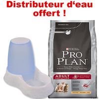 Zooplus FR-BE 3 kg Pro Plan + distributeur d'eau et de nourriture - adulte canard & riz