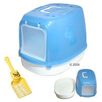 Maison de toilette pour chat bleue avec bac - - bleu