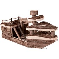 Bateau de pirates en bois naturel pour rongeurs - - dimensions : L 39 x l 21 x H 19 cm