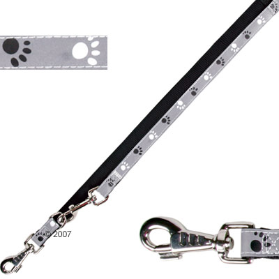 Laisse � r�flecteur avec motif de pattes - L 200 x l 2 cm