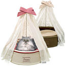 Panier Provence avec ciel de lit et coussin r�versible - - beige / rouge, 50 cm de diam�tre