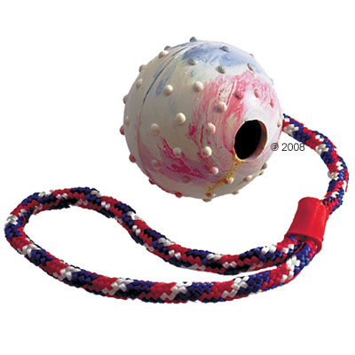 Balle en caoutchouc avec corde - 1 balle environ 6 cm, corde 30 cm