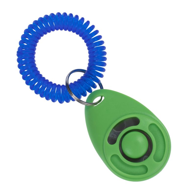 Clicker zooplus, vert avec un bracelet bleu