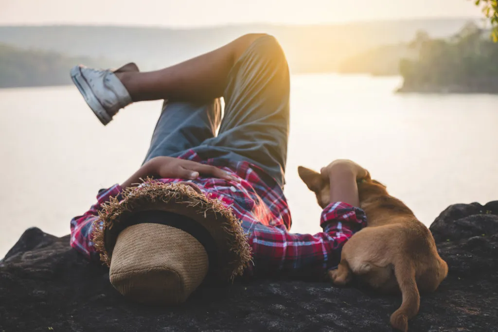 un chien et son maître en vacances
