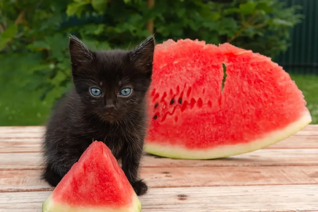 Un chat qui mange une pastèque pastèque pour chat